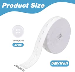 Elastische band voor het naaien, 1,9 cm elastische band koord met knoopsgaten hoge elasticiteit gebreide banden spoel broek taille spanner met 5 stuks 18mm witte knopen, doe-het-zelf — thumbnail 3