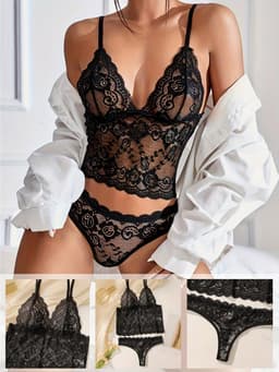 Quick Relief Sexy lingerie - Luxe Lingerieset Dames – Lingerie Erotisch – Sexy Lingerie – 2-delige set – Zwart Kant – Lingerie Setje – Verleidelijke Body & String – Chique – Luxe – Boudoir Look – Kinky – Erotisch - Maat S — thumbnail 5