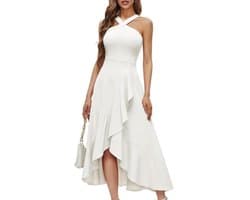 Elegante Halter Maxi Jurk met Ruches - Cocktail, Feest & Bruidsmeisjesjurk