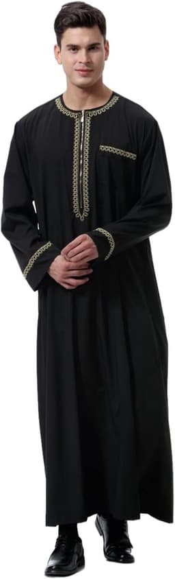 Kaftan Lange Mouw Thobe voor Mannen Zwart Jalabiya Jubba Abaya Heren Gewaden Moslim Gebed Kleden Islamitische Geschenken — thumbnail 3