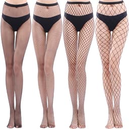 Netkousen voor dames - 4 paar hoge taille netpanty's in zwart, elastisch en sexy design, perfect voor elke gelegenheid — thumbnail 1