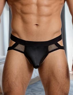 Jockstrap Thong Ondergoed - PU Leer - Mesh Insert - Sexy Clubwear voor Mannen - ShopVlot — thumbnail 2