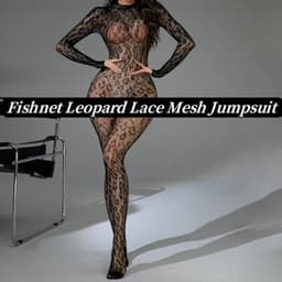 Dames bodystocking met luipaardprint - Lange mouwen, open rug - Feestlingerie — thumbnail 2