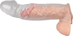 You2Toys – Geaderde Penis Sleeve Huls met Masssieve Eikel en Licht Gebogen Ontwerp – Transparant — thumbnail 3