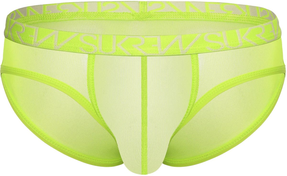 SUKREW Sheer Low-rise Brief Acid Yellow - MAAT L - Erotisch Heren Ondergoed - Slip voor Man - Sexy mannen Slip — afbeelding 1