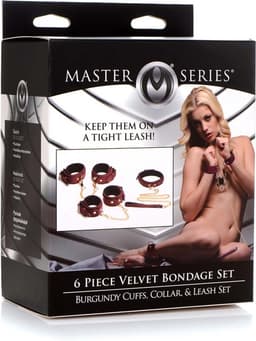 6-delige Velvet Burgundy Bondage Set met Cuffs, Collar en Belt — thumbnail 4