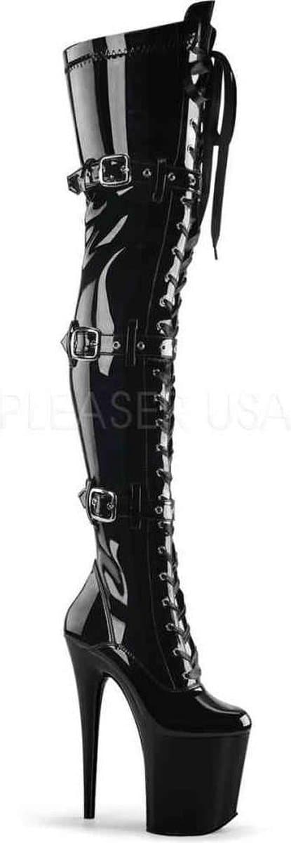Pleaser - FLAMINGO-3028 Plateau Overknee Laarzen - Paaldans schoenen - 39 Shoes - Zwart — afbeelding 1