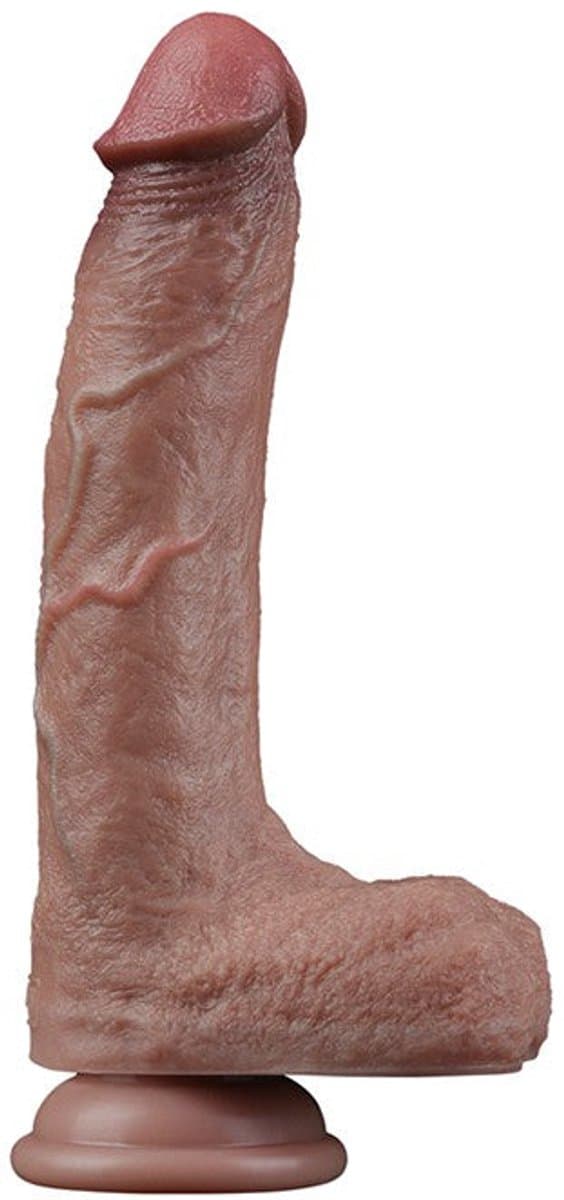 LoveToy - Dubbellaagse siliconen dildo 21,5 cm (Ø 4,2 cm) - Bruin — afbeelding 1