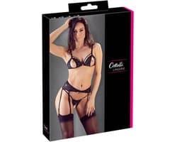 Cottelli Collection – Lingerie Jarretel Set met  Uitsparingen  – Maat XL – Zwart