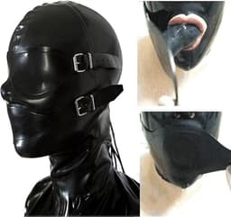 OUYLAF latex masker bdsm - latex bdsm - latex hood - latex masker erotiek - Unisex - Gespen en riemen - latex fetish - oogmasker - bdsm masker - bdsm masker met gag (L) — thumbnail 1
