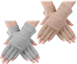 Vingerloze UV-beschermende handschoenen voor dames - 2 paar - antislip - voor auto rijden en outdoor zomeractiviteiten - Khaki/Grijs - ultieme bescherming tegen de zon — thumbnail 1