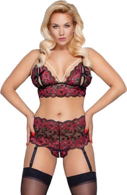 Curvy Kruisloos Kanten Lingerie Set met Parel Bandjes — thumbnail 5