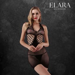 Elara Tirena – Sexy Bodydress van Visnet & Kant – Verleidelijke Mini Jurk met Stretch - Erotisch Body / Bodystocking – One Size – Zwart — thumbnail 4