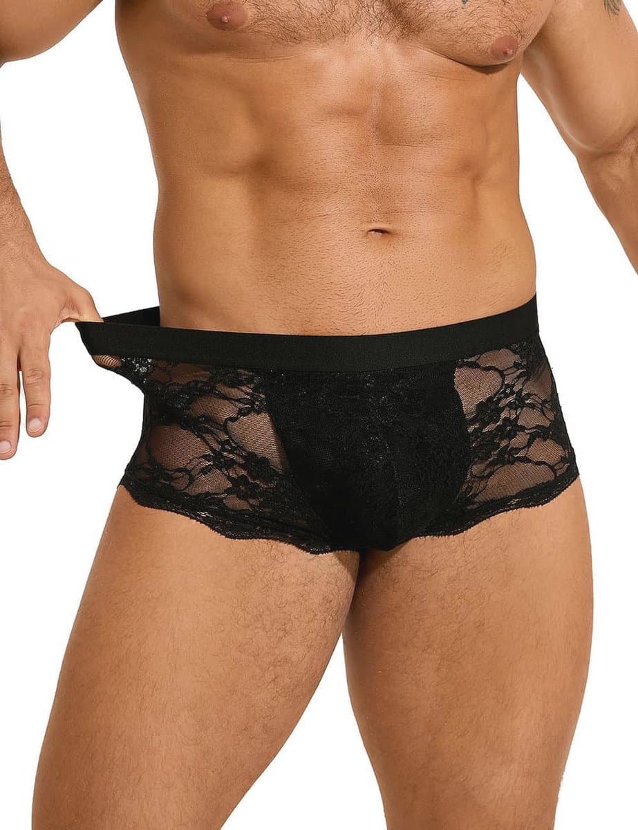 Transparante Kanten Boxershorts voor Heren - Hipster Ondergoed met Comfortabele Tailleband en Gekruiste Strepen - Grote Maat — afbeelding 1