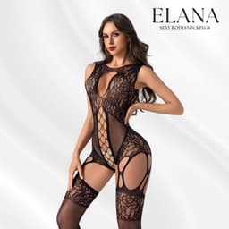 Elana - Zorya - Bodystocking Jarretel-Look - Hoog Uitgesneden Erotische Lingerie met Open Kruis - Catsuit - S t/m XL - Sexy Dames Lingerie - Bodysuit — thumbnail 6