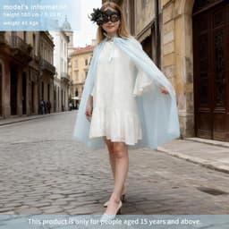 Allecta - Lange Tule Cape voor Dames | Halloween Verkleedkleding Volwassene Cosplay Mantel | Rollenspel Kostuum met Kap — thumbnail 3