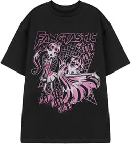 Monster High Draculaura T-shirt met Spinnenweb Motief, Zwart met Roze en Witte Prints, Korte Mouwen, Ronde Hals — thumbnail 1