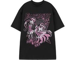 Monster High Draculaura T-shirt met Spinnenweb Motief, Zwart met Roze en Witte Prints, Korte Mouwen, Ronde Hals