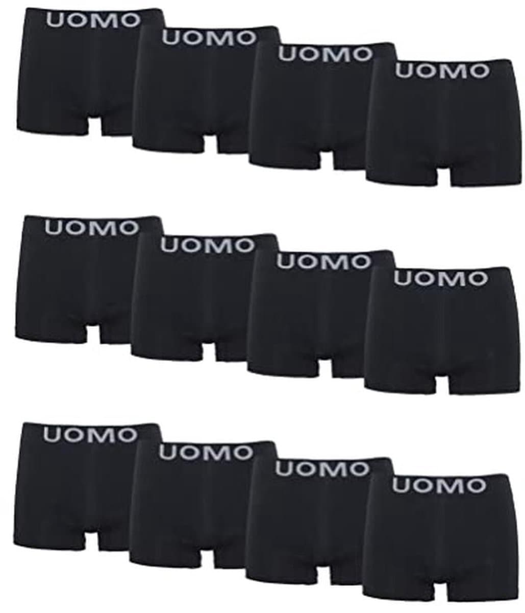 Channo men's boxer shorts, pack of 12, lycra boxer shorts, seamless, soft and comfortable UOMO Collection, Pack of 12 Black, L — afbeelding 1