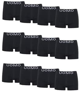 Channo men's boxer shorts, pack of 12, lycra boxer shorts, seamless, soft and comfortable UOMO Collection, Pack of 12 Black, L — thumbnail 1