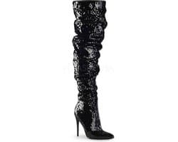 COURTLY-3011 - (EU 45 = US 14) - 5 Ruched Sequined Thigh High Boot, 1/3 Side Zip
