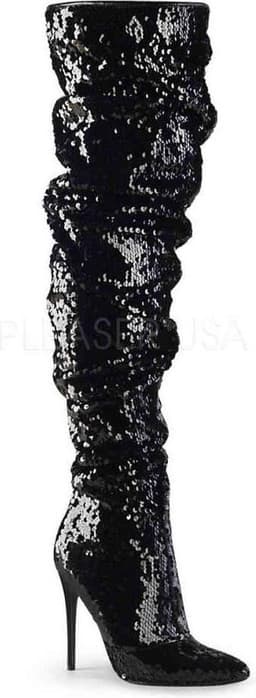 COURTLY-3011 - (EU 45 = US 14) - 5 Ruched Sequined Thigh High Boot, 1/3 Side Zip — thumbnail 1