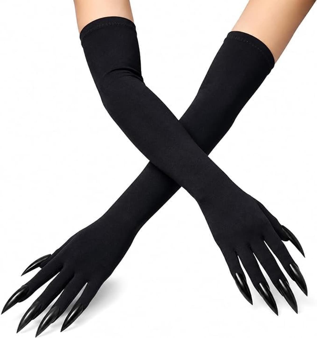 Handschoenen met lange klauwen, set van 2, zwarte nagelhandschoenen met lange mouwen en 4 spinnenstickers, heks, duivel, vampierkostuum, accessoires voor dames en heren, carnaval — afbeelding 1