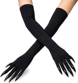 Handschoenen met lange klauwen, set van 2, zwarte nagelhandschoenen met lange mouwen en 4 spinnenstickers, heks, duivel, vampierkostuum, accessoires voor dames en heren, carnaval — thumbnail 1