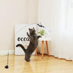 Interactief kattenspeelgoed, kattenspeelgoed, interactief kattenspel met zuignap en veren, hengel, kat, toverstaf met kattenklokken voor het trainen van katten en kittens (B) — thumbnail 4