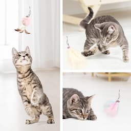 Interactief kattenspeelgoed met veren - Kattenspeelgoed set, Intrekbare natuurlijke verenstok kattenspeelgoed met 6 stuks reserveveren voor kattenhengel met belletjes, roze — thumbnail 5