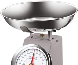 Mechanische analoge keukenweegschaal Atlas van metaal met verchroomde kom in vintage design, maximale capaciteit 5 kg, accessoires voor het koken (grijs) — thumbnail 2