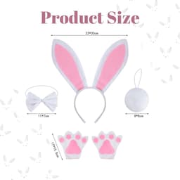 Women's Bunny Ears Costume Set, 4 Pieces, Bunny Ears, Headband with Bow Tie and Paw Gloves, Easter Bunny Costume - ShopVlot — thumbnail 2