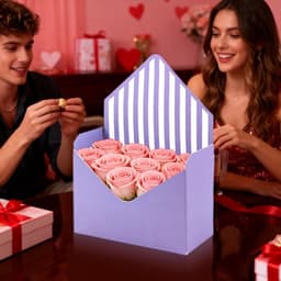 Geschenkdoos Set - Decoratieve Box - Cadeau Presentatie - Romantisch Design - 6 Delig - Paarse Strepen — thumbnail 3