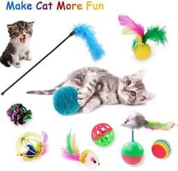 32 Stuks Kattenspeelgoed - Kattenstaf, Interactief Speelgoed Met Veren, Bel, Kreukelballen en Muizen Voor Indoor Kitten — thumbnail 2