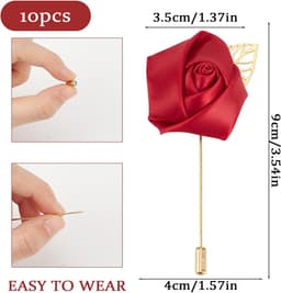 Knoopsgaten met rozen, bruiloft, voor heren, 10 stuks, handgemaakt, met bloem, reversspeld, voor bruiloft, prom, wijnrood — thumbnail 2