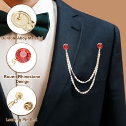 Rhinestone Ketting Broch Pins, Ronde Kristallen Kwastje Ketting Hangende Mode Kristal Revers Speldjes voor Vrouwen Mannen Kleding Mantel Hoed Tas Zilverkleurig (Donkerblauw) — thumbnail 2