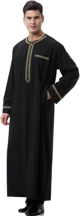 Kaftan Lange Mouw Thobe voor Mannen Zwart Jalabiya Jubba Abaya Heren Gewaden Moslim Gebed Kleden Islamitische Geschenken — thumbnail 1
