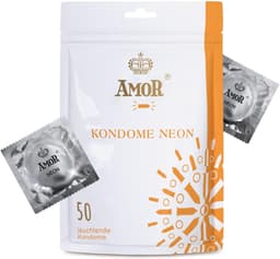 AMOR Premium Neon condooms, Met extra dunne of sterke wanddikte of met noppen lichtgevende condooms, Ø 53 mm, 50 stuks — thumbnail 1