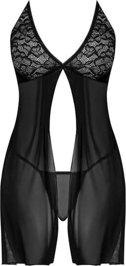 Magic Silk Babydoll met Open Rug & G-String Set - XXL black Queen Size — thumbnail 3