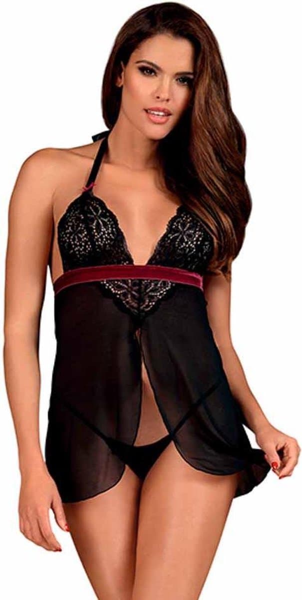 Obsessive Rossita Babydoll Met Sexy String - Zwart — afbeelding 1