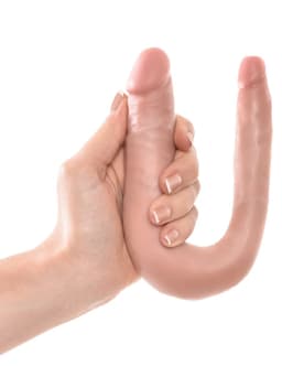 King Cock U-Shaped Double Trouble Dubbele Dildo Small - beige — thumbnail 4