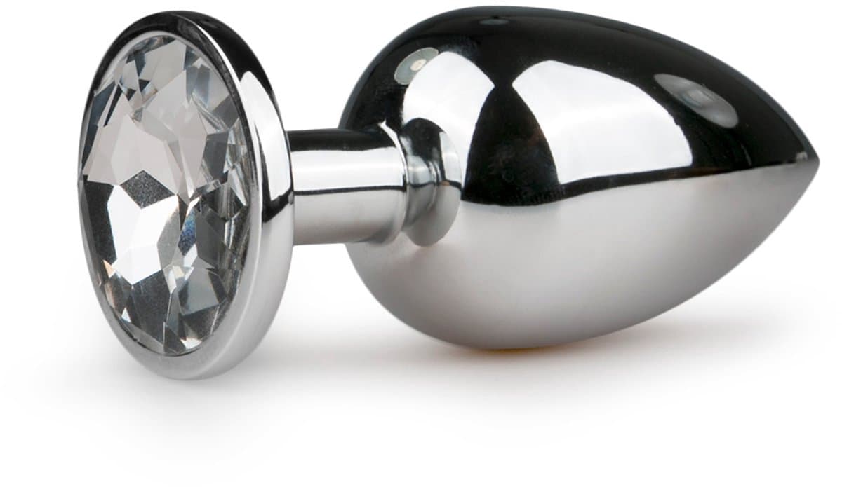 Zilverkleurige metalen buttplug met transparant kristal — afbeelding 1