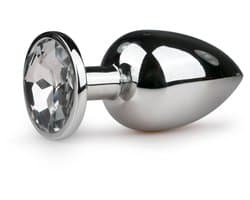 Zilverkleurige metalen buttplug met transparant kristal