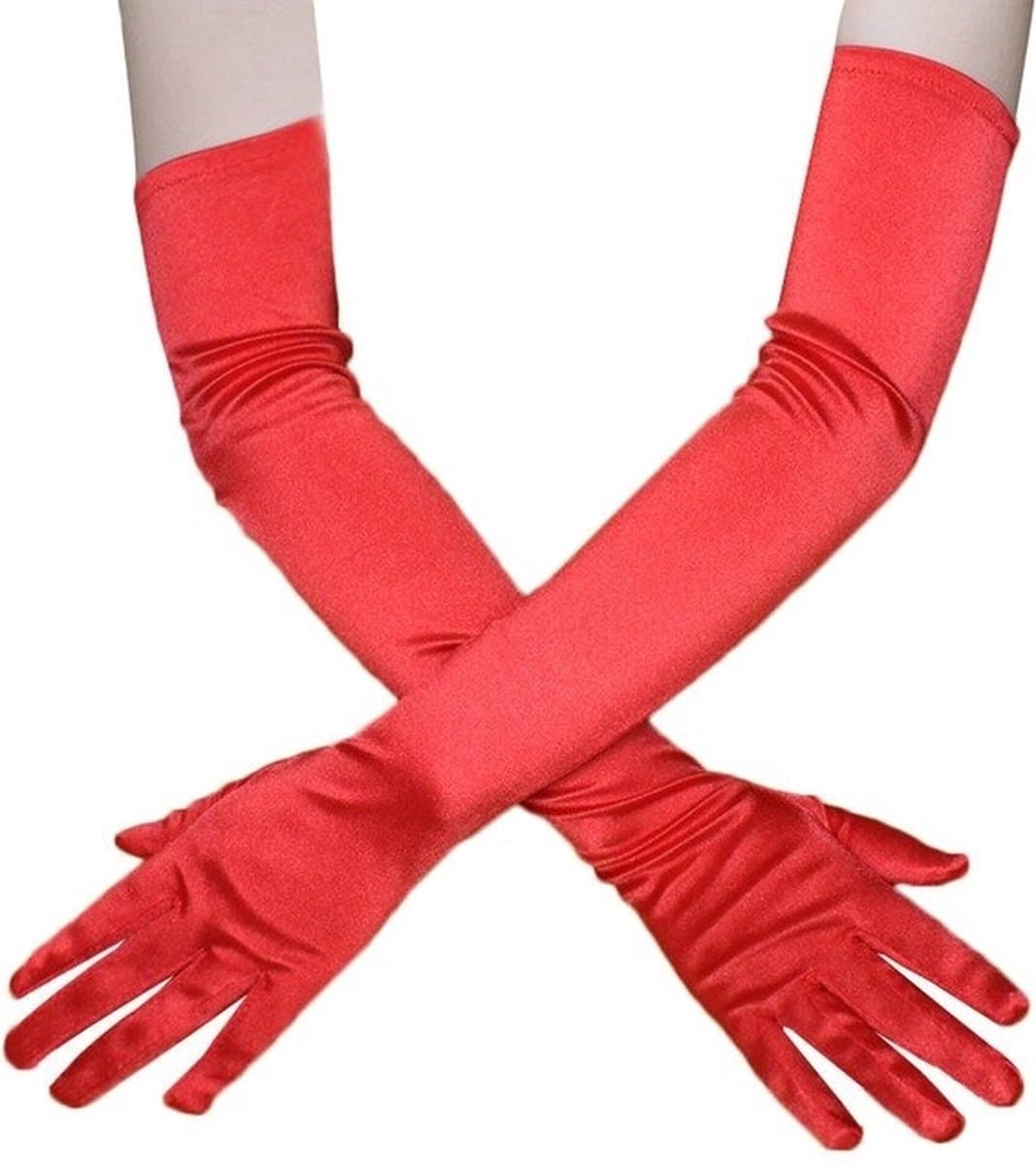 Handschoenen - Satijn - Rood - Lange glanzende handschoenen met een lengte van 53cm - One Size — afbeelding 1
