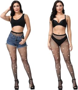 Visnet panty glitter - Netkous legging - Diamantjes - Fishnet tights - Visnetpanty - Visgraat panty - Grove gaten - Maillot - Mesh panty - Festival - Rave outfit - Stretchy - Zwart - One size - Jonyx — thumbnail 2