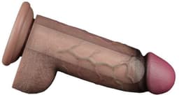 LoveToy - Dubbellaagse siliconen dildo XXL 24.6 cm (Ø 7 cm) - Bruin — thumbnail 7