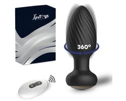 TipsToys® Buttplug Vibrator met Afstandsbediening - 360° Vibrerende Prostaat Stimulator - 7 Standen & Led Kleuren - 3.5⌀ Anale Prostate Massager - Sex Toys Voor Mannen, Vrouwen en Koppels - Waterdicht, Vibrerend & Oplaadbaar - Siliconen - Zwart