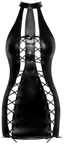 Noir Handmade – Powerwetlook Jurk Met Dubbele Vetersluiting – Zwart — thumbnail 2