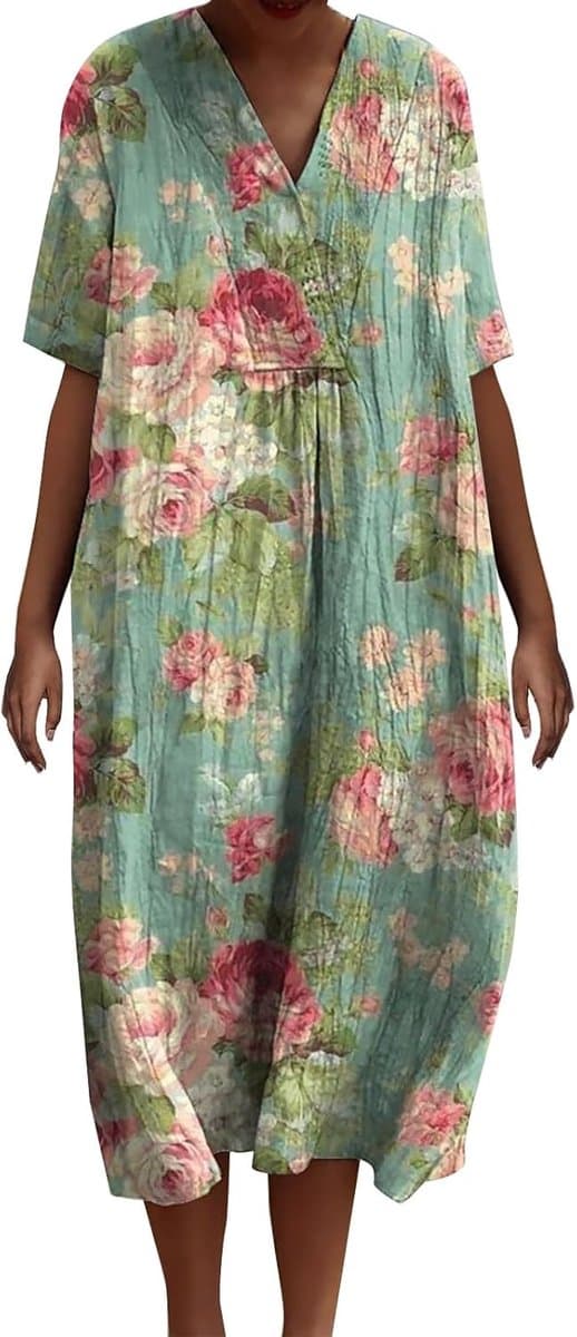 Zomerjurk Bloemenprint - Boho Jurk Midi - Strandfeest Casual - Wrap Stijl - Multicolor — afbeelding 1
