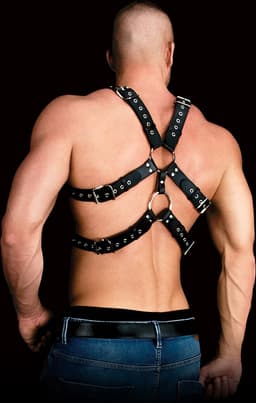 Ouch! – Lederen ‘Andres’ torso - Harnas met dubbele ringen - Zwart — thumbnail 4